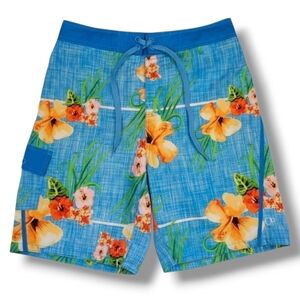 OP Ocean Pacific Men’s Blue Tropical Floral Swim Trunks - Medium